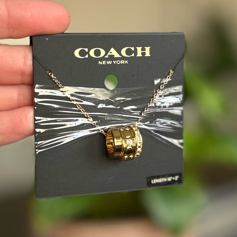 NWT - Coach Gold Tone Pendant Necklace with Crystal Accents - Picture 2 of 4